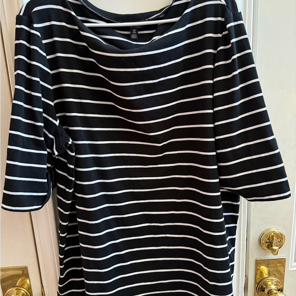 Lauren Ralph Lauren Black Striped Boat Neck Cotton - Picture 2 of 7